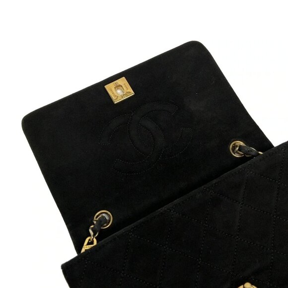 Auth CHANEL Mini Matelasse Black Suede Shoulder Bag Gold hardware - Picture 14 of 15
